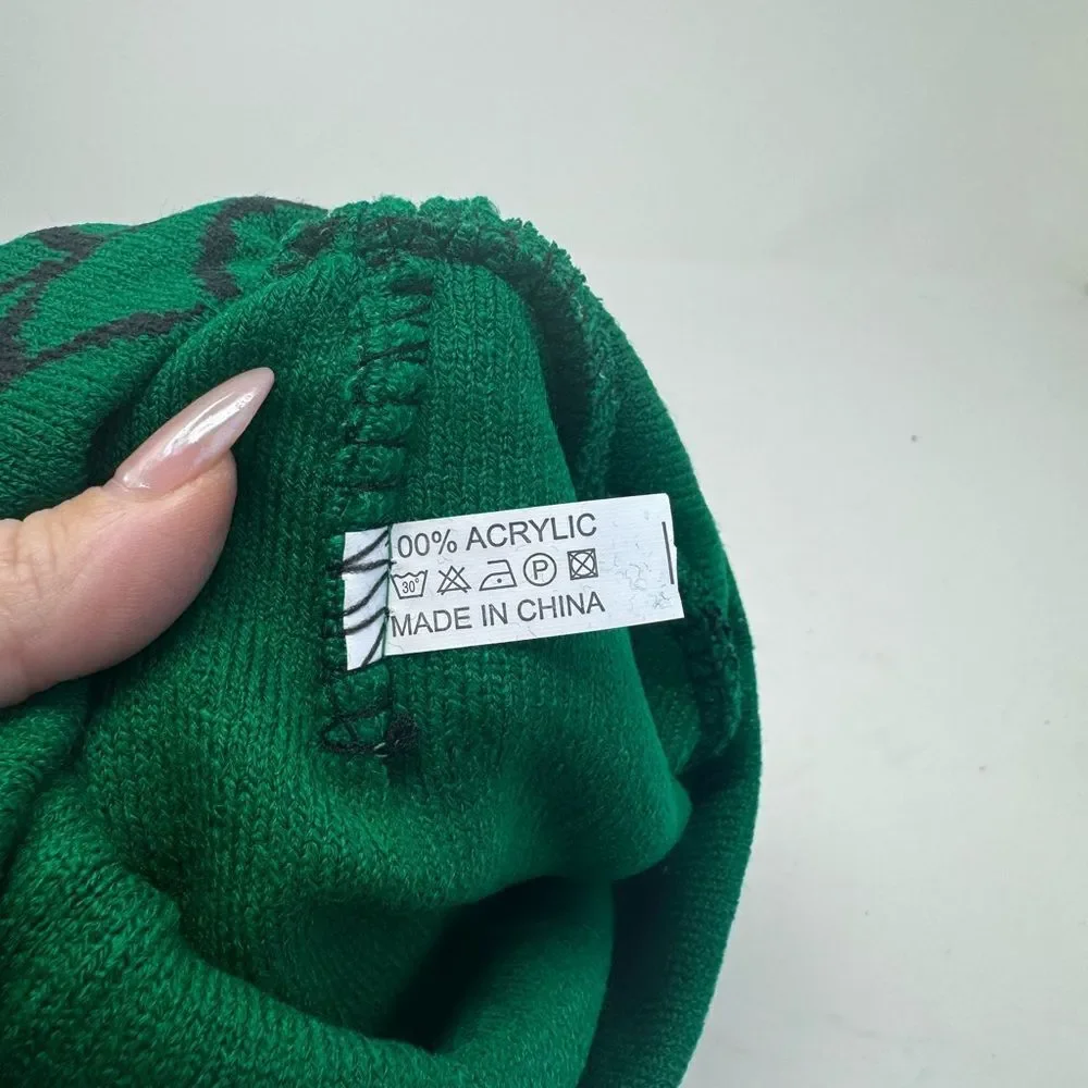 NEW Y2K Green and Black Spider Web Patterned Beanie